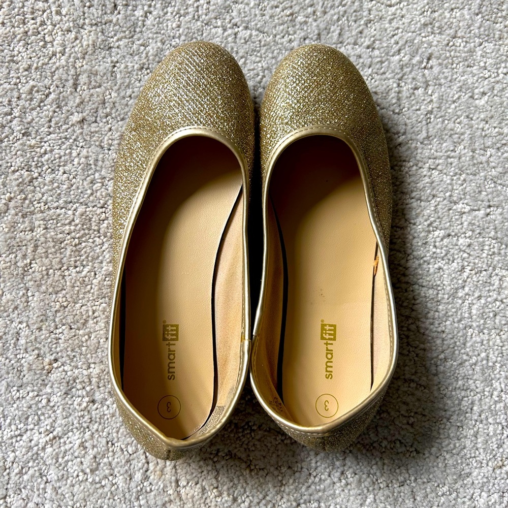 Little girls gold glitter ballet flats